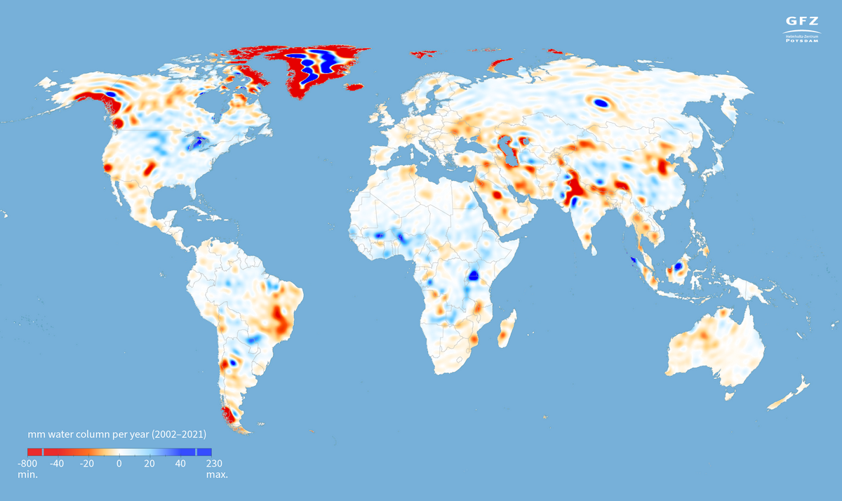 World Map red indicates a lack of water